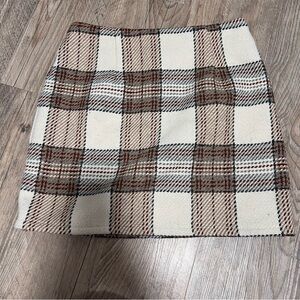 Pink Lily Cream and Brown plaid mini skirt